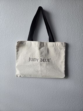 Judy Blue Cream Canvas Tote with Black Handles